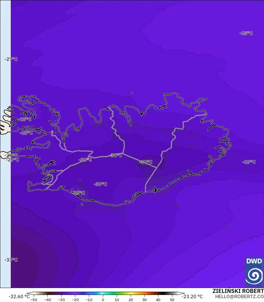 ICON model - Islandia, Suhu 500 hPa