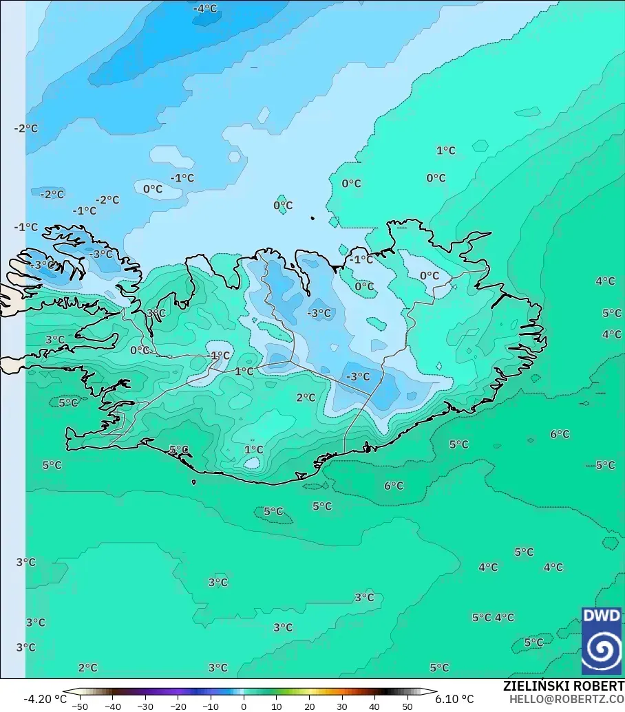 ICON model - Islandia, Suhu 850 hPa