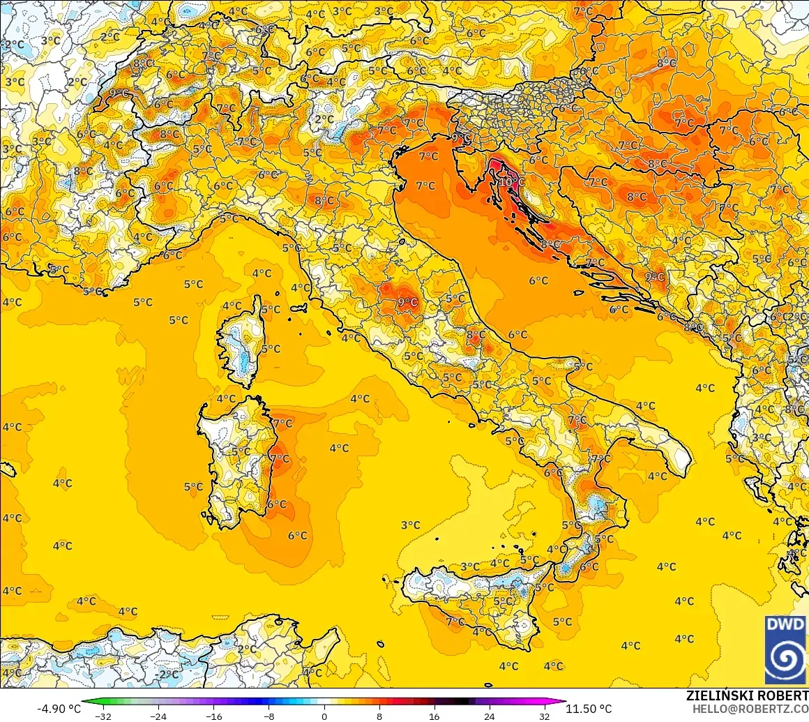 ICON model - Italia, Anomali Suhu 2 m