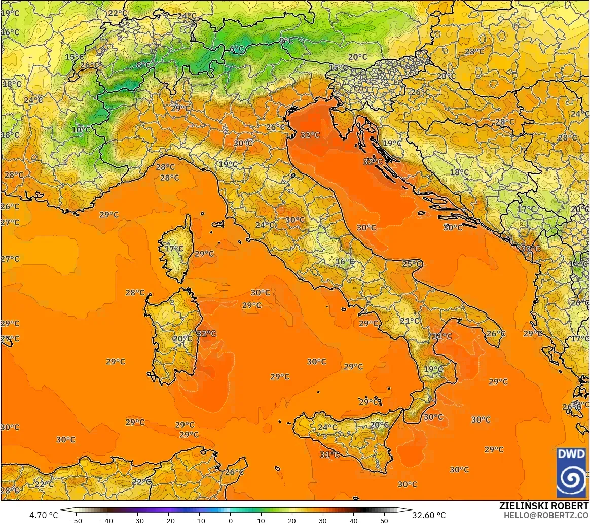 ICON model - Italia, Suhu 2 m