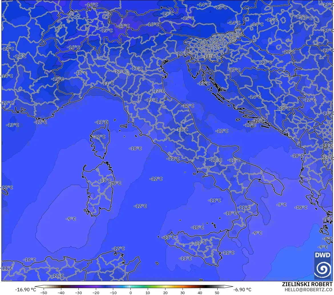 ICON model - Italia, Suhu 500 hPa