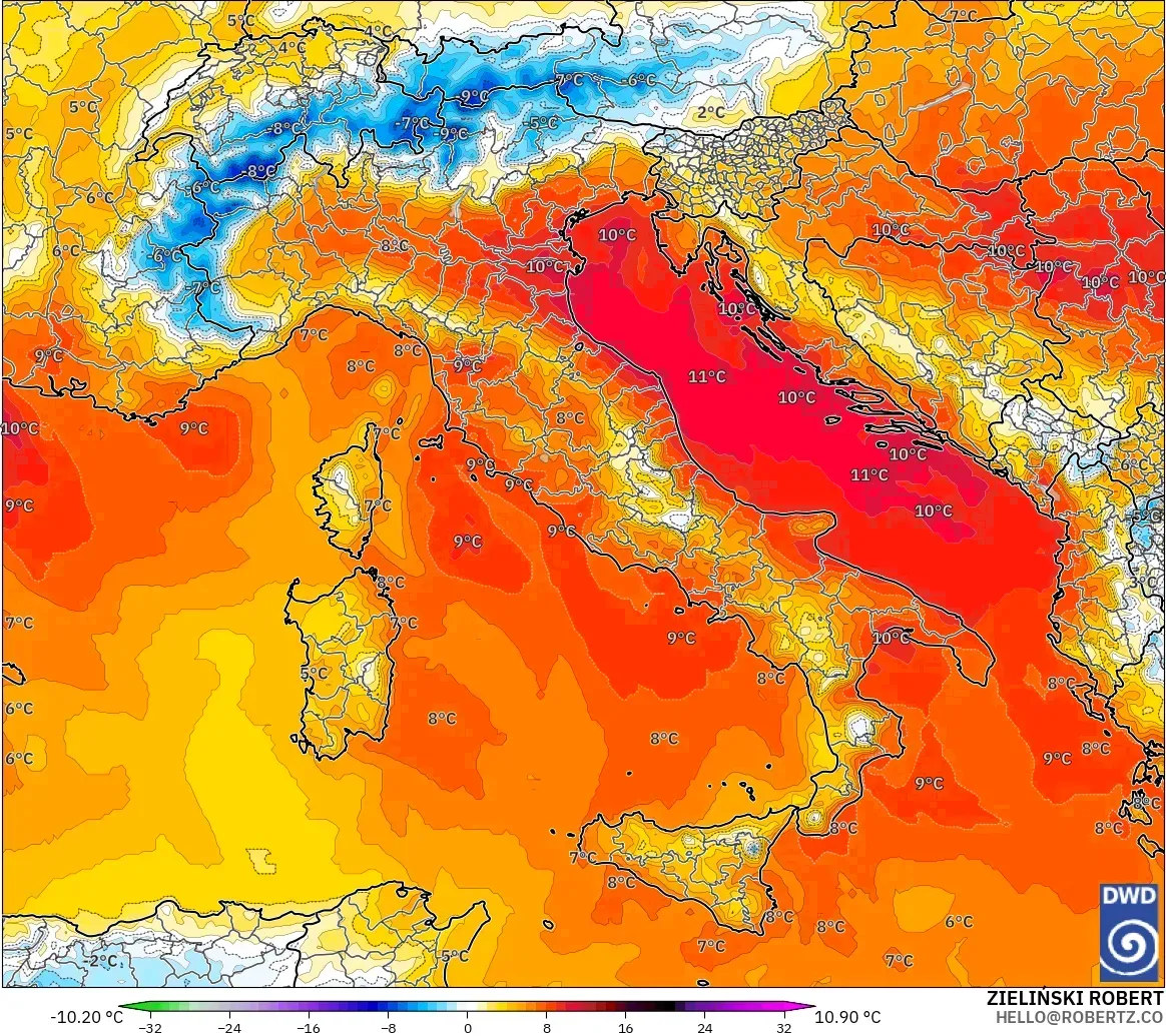 ICON model - Italia, Anomali Suhu 850 hPa