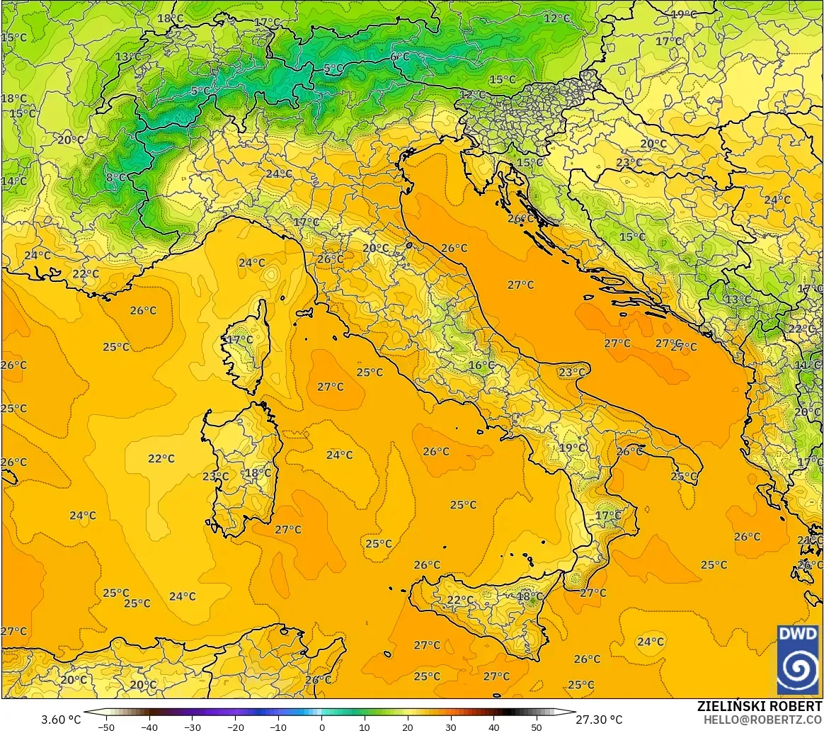 ICON model - Italia, Suhu 850 hPa