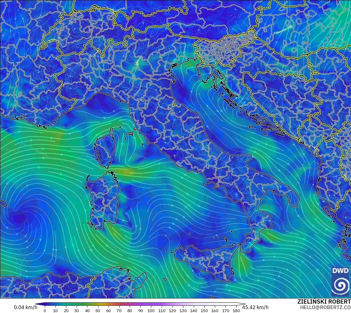 ICON model - Italia, Angin 10 m