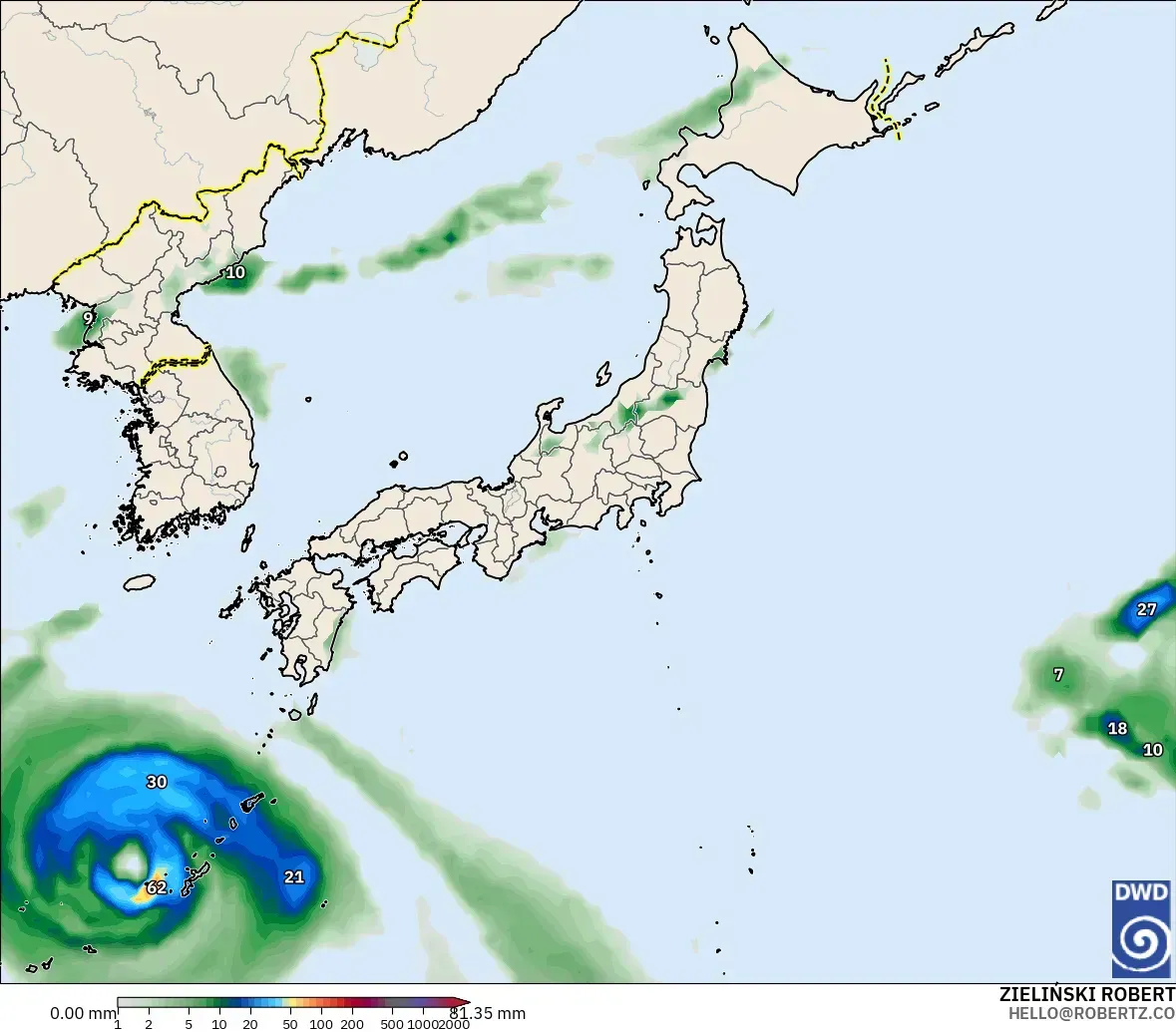 ICON model - Jepang, Akumulasi Curah Hujan