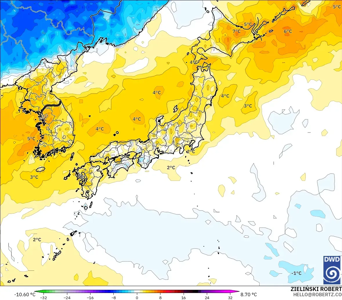 ICON model - Jepang, Anomali Suhu 2 m