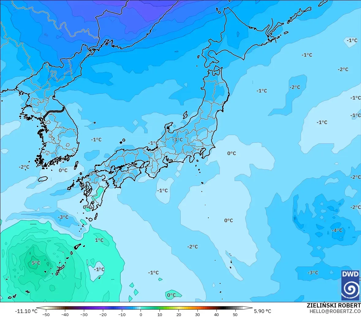 ICON model - Jepang, Suhu 500 hPa
