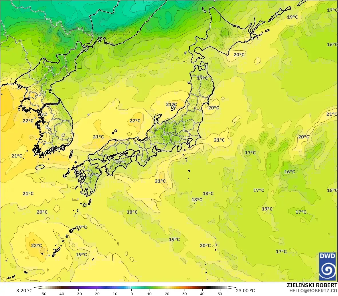 ICON model - Jepang, Suhu 850 hPa