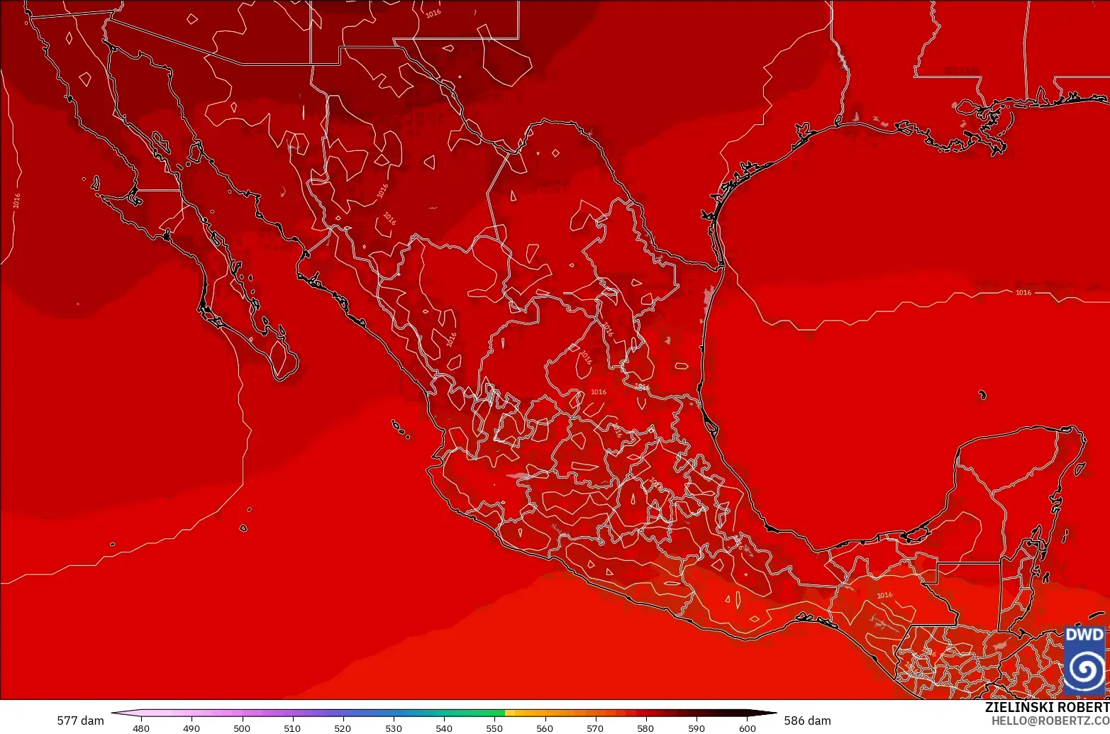 ICON model - Meksiko, Ketinggian geopotensial pada 500 hPa