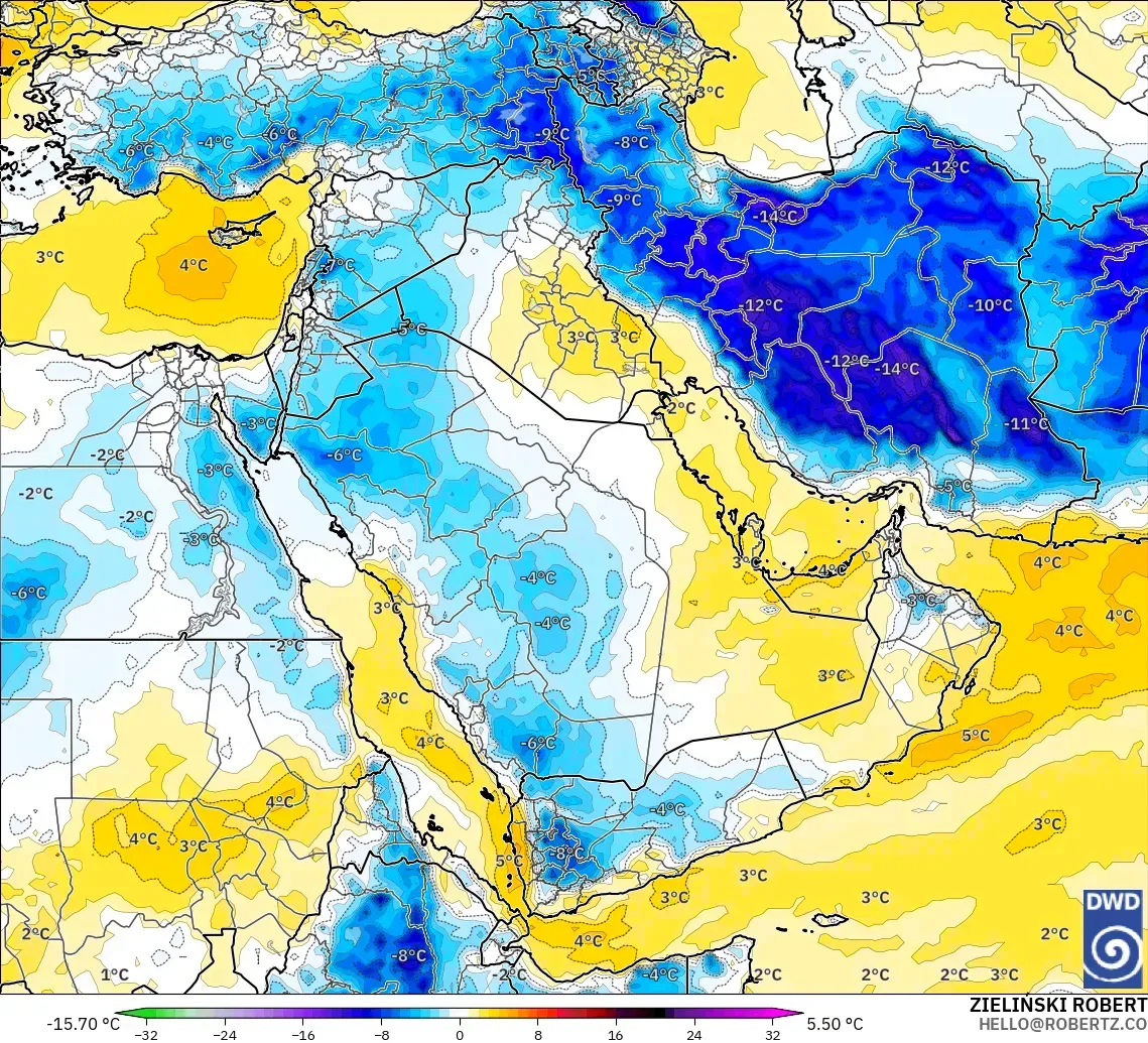 ICON model - Timur Tengah, Anomali Suhu 850 hPa