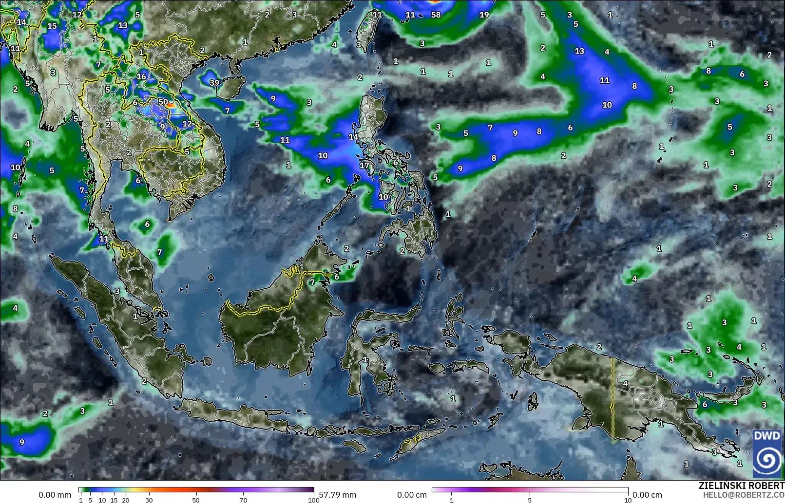 ICON model - Asia Tenggara, Curah Hujan, Awan, dan Tekanan