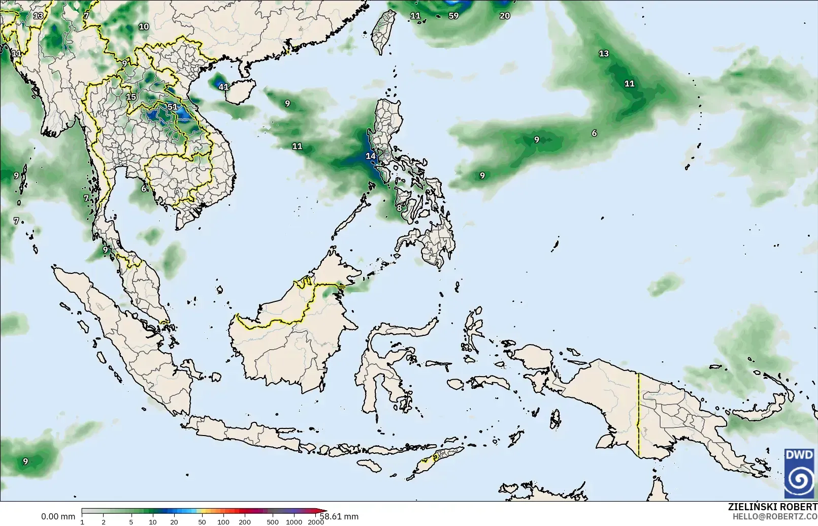 ICON model - Asia Tenggara, Akumulasi Curah Hujan
