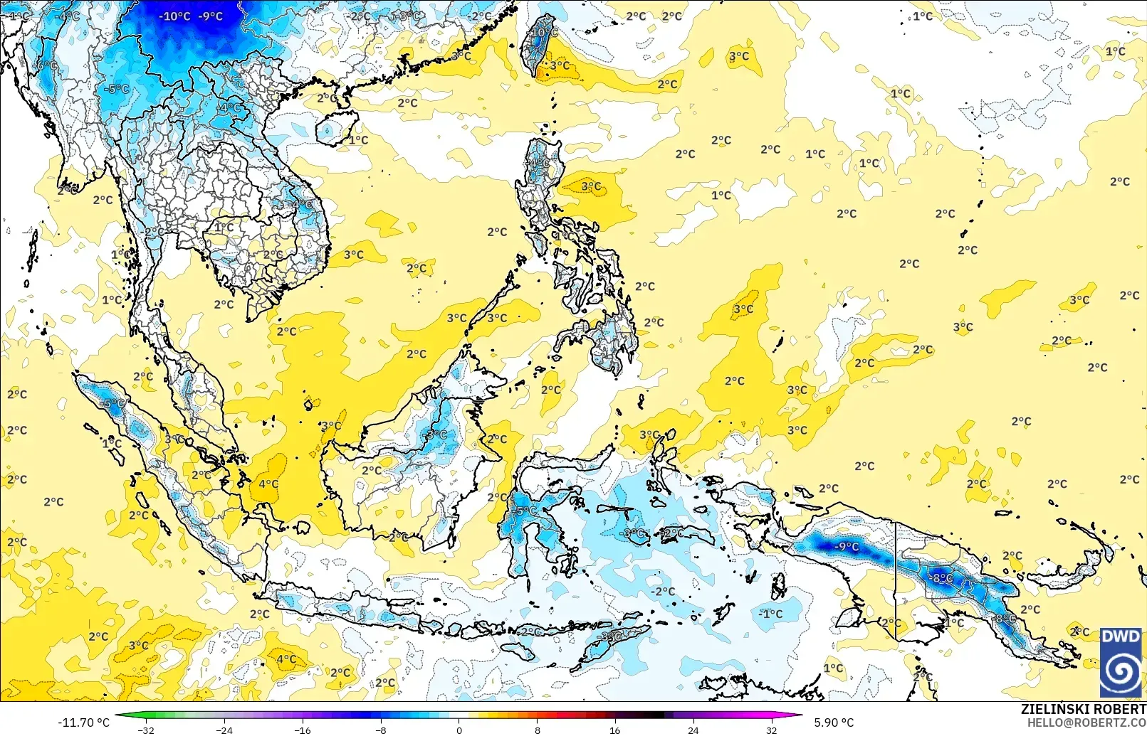 ICON model - Asia Tenggara, Anomali Suhu 850 hPa