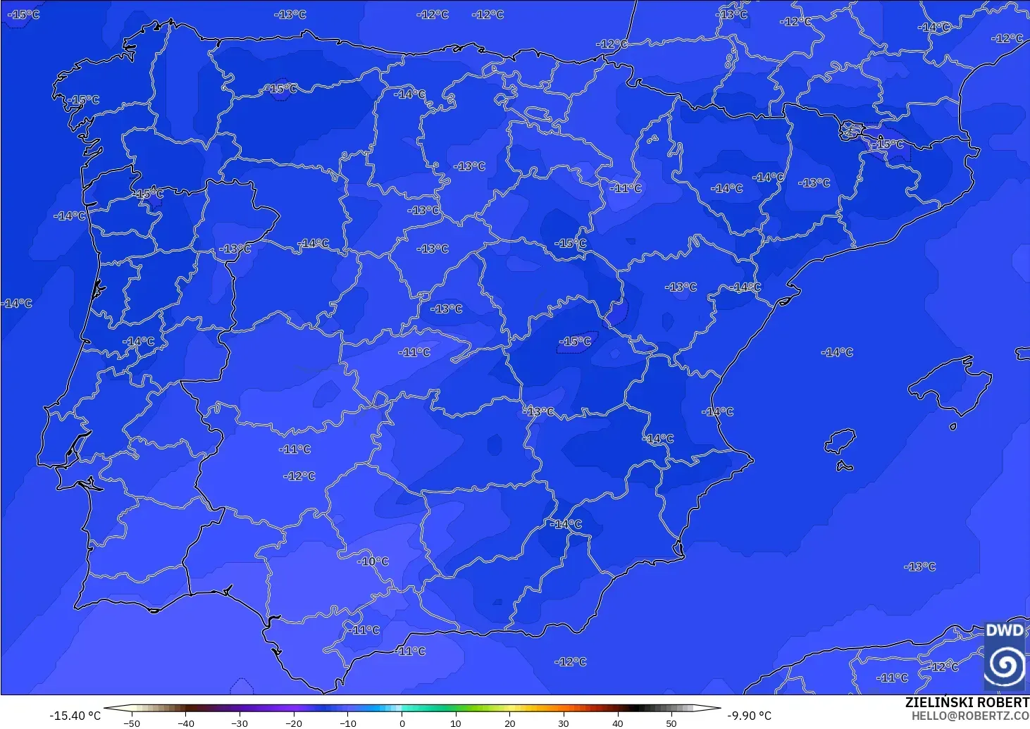ICON model - Spanyol, Suhu 500 hPa
