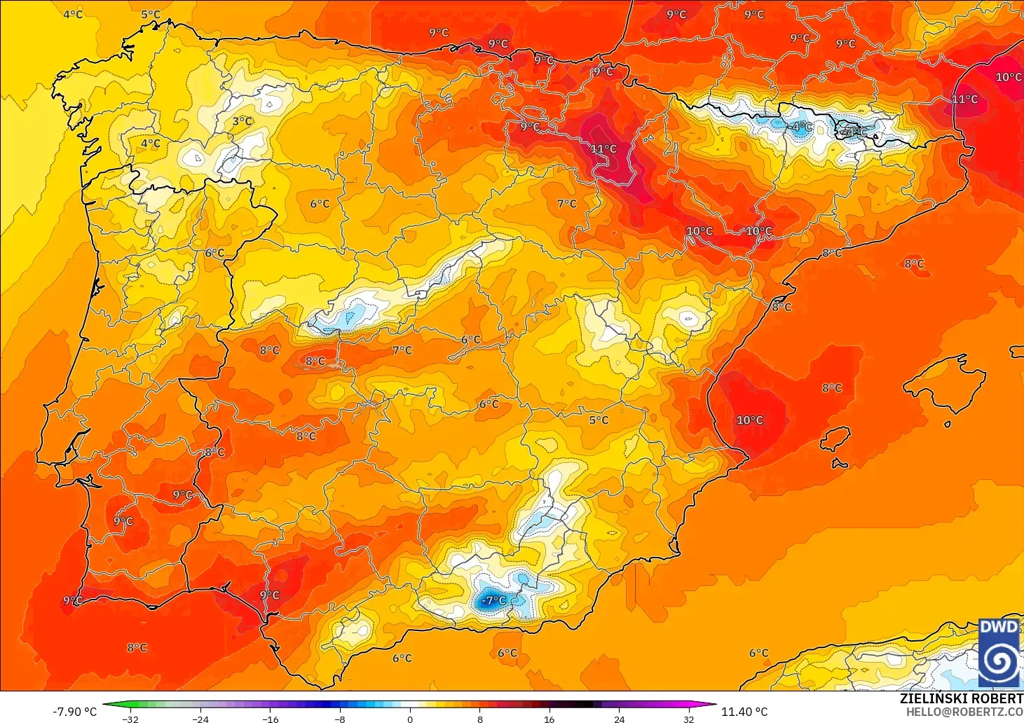 ICON model - Spanyol, Anomali Suhu 850 hPa