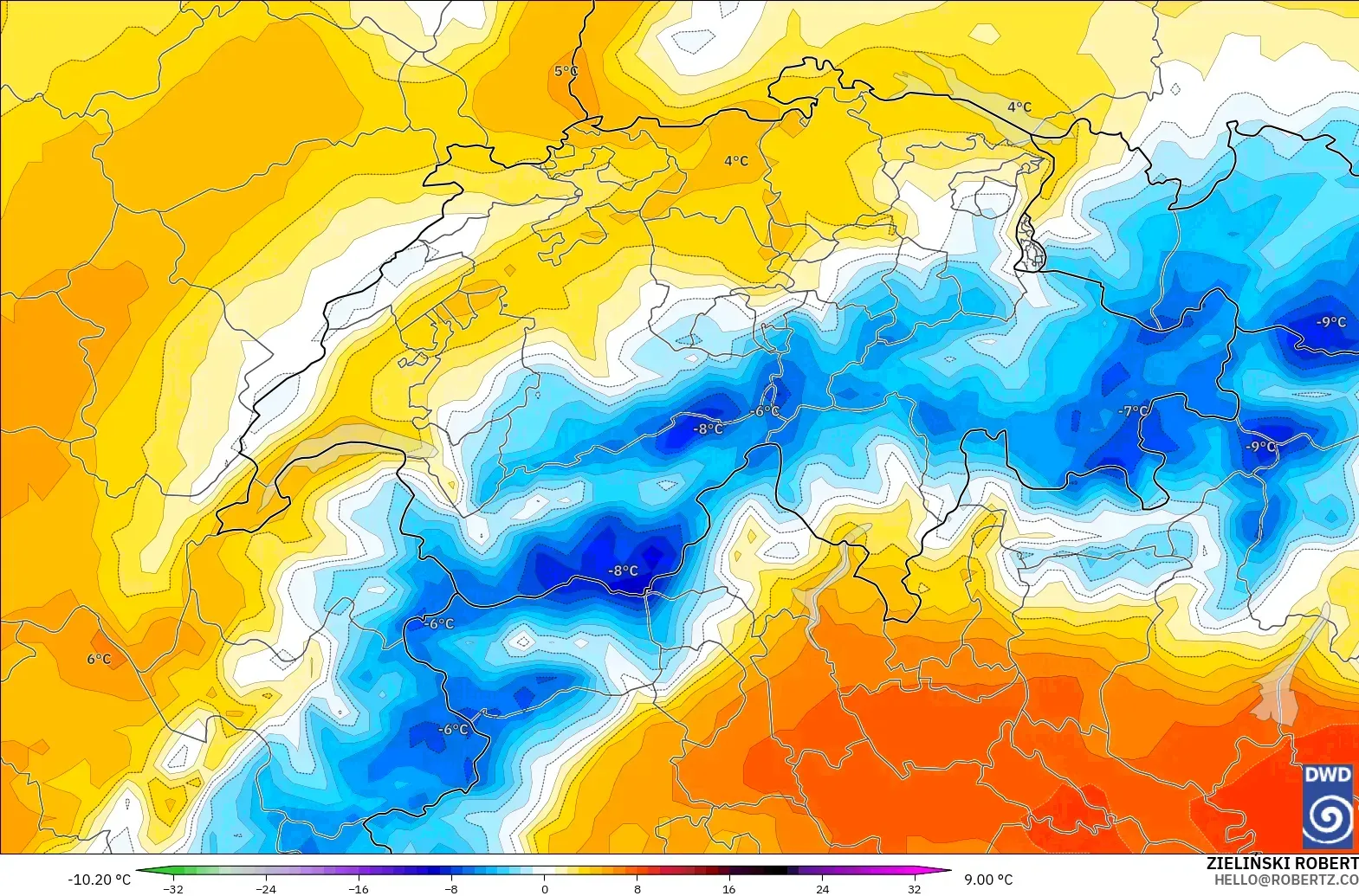 ICON model - Swiss, Anomali Suhu 850 hPa