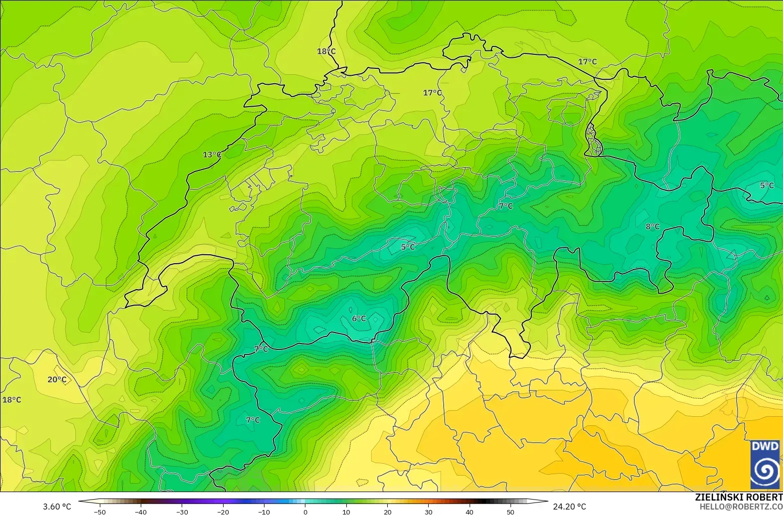 ICON model - Swiss, Suhu 850 hPa