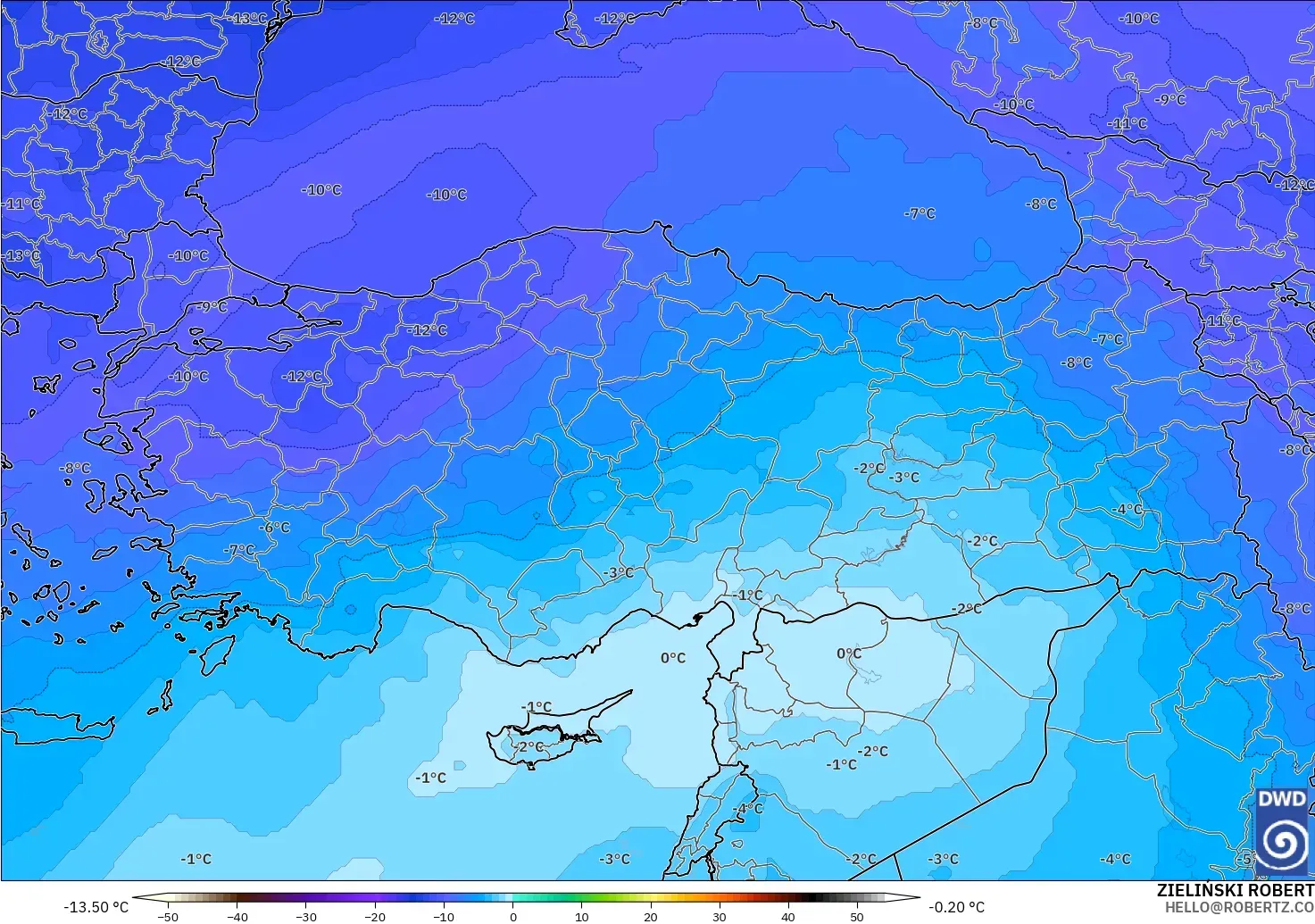 ICON model - Turki, Suhu 500 hPa