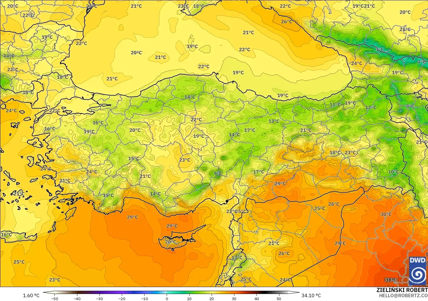 ICON model - Turki, Suhu 850 hPa