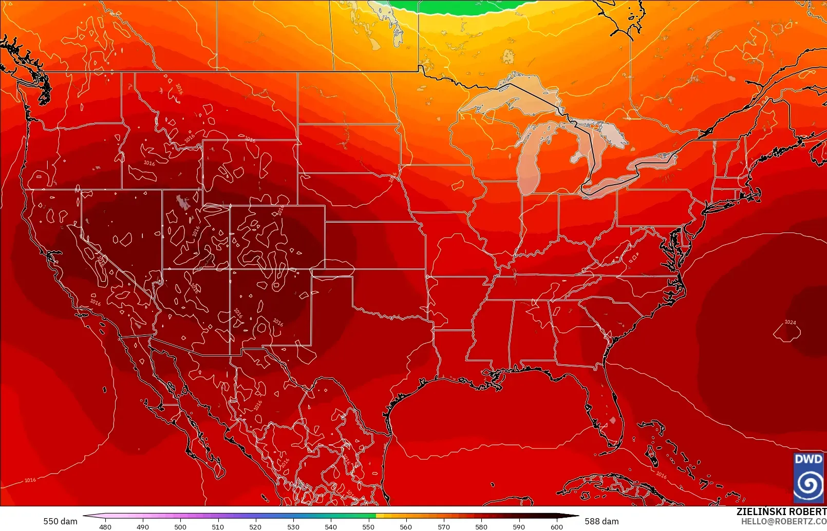 ICON model - Amerika Serikat, Ketinggian geopotensial pada 500 hPa