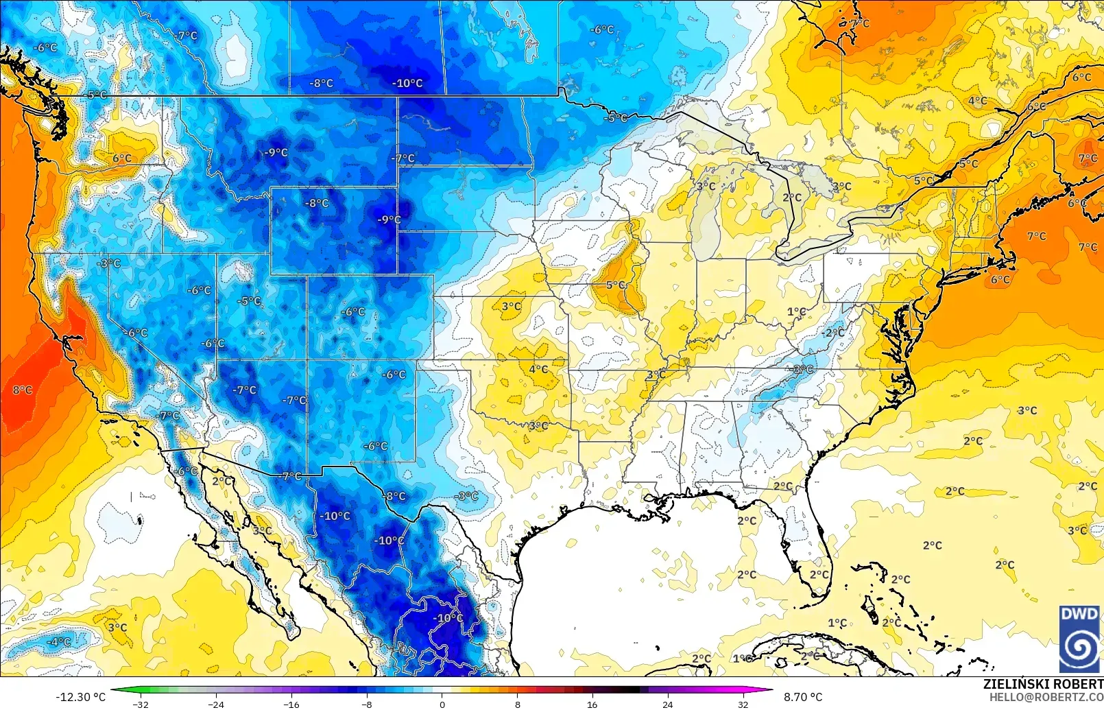 ICON model - Amerika Serikat, Anomali Suhu 850 hPa