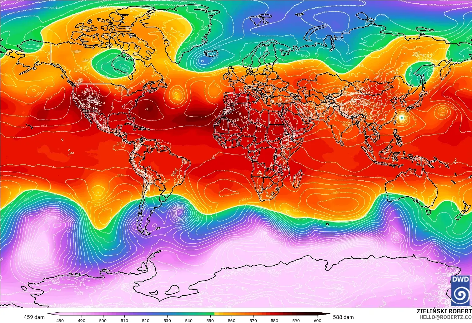 ICON model - Dunia, Ketinggian geopotensial pada 500 hPa