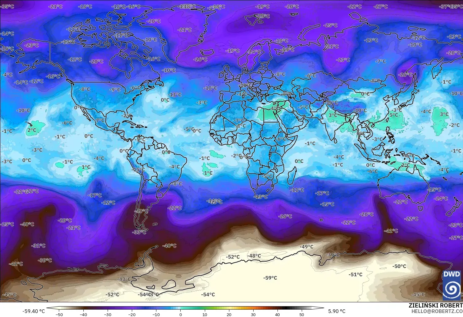 ICON model - Dunia, Suhu 500 hPa