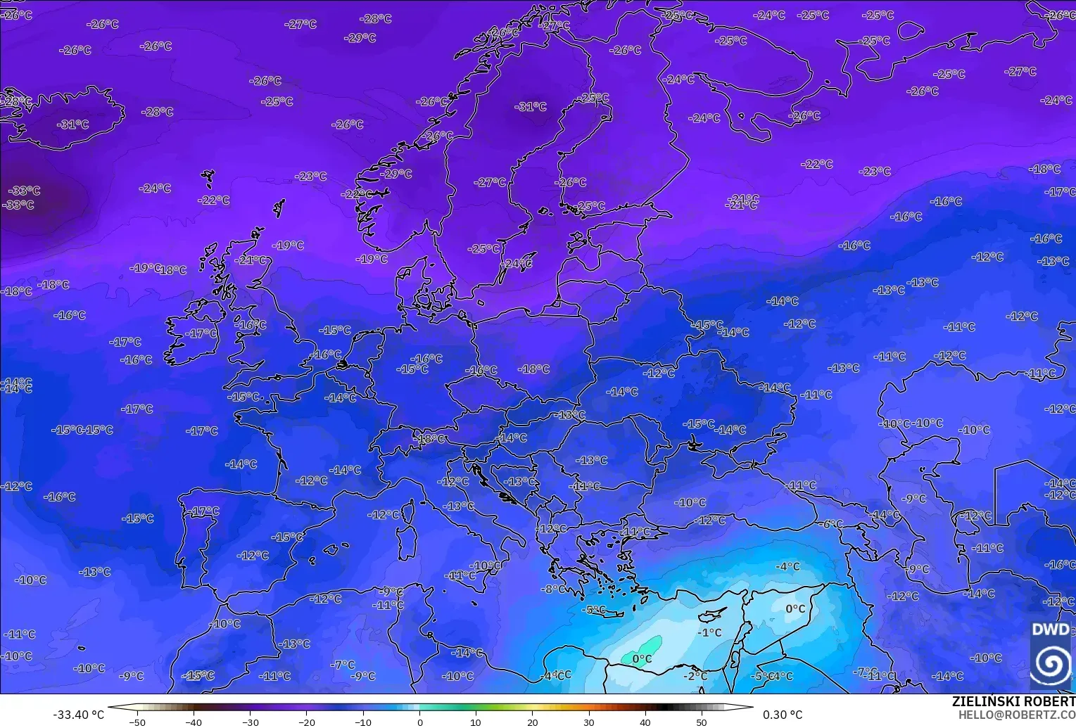 ICON model - Eropa, Suhu 500 hPa