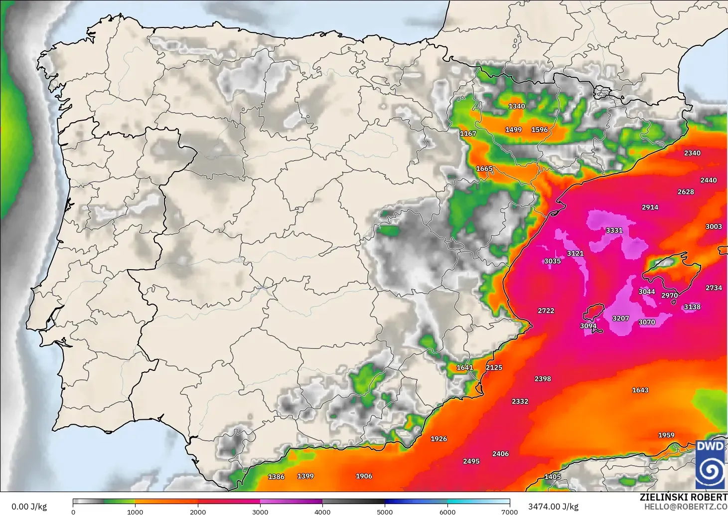 ICON model - Spanyol, CAPE