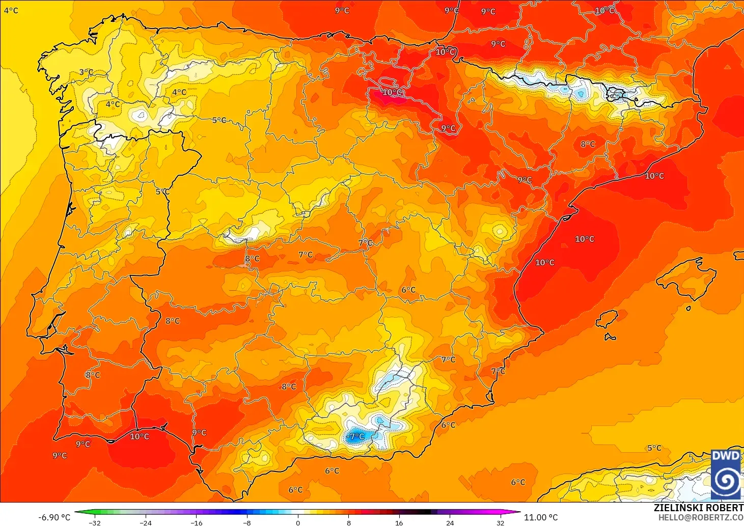 ICON model - Spanyol, Anomali Suhu 850 hPa