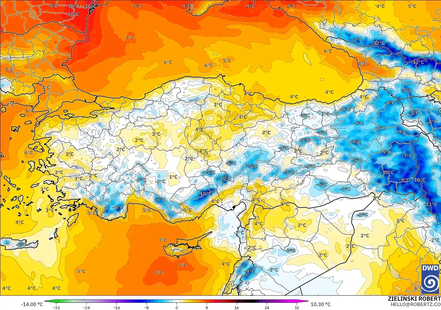 ICON model - Turki, Anomali Suhu 850 hPa