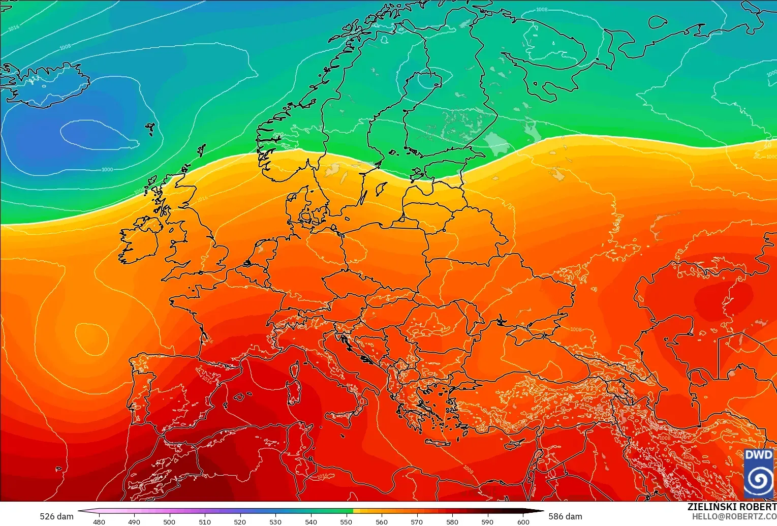 ICON model - Eropa, Ketinggian geopotensial pada 500 hPa