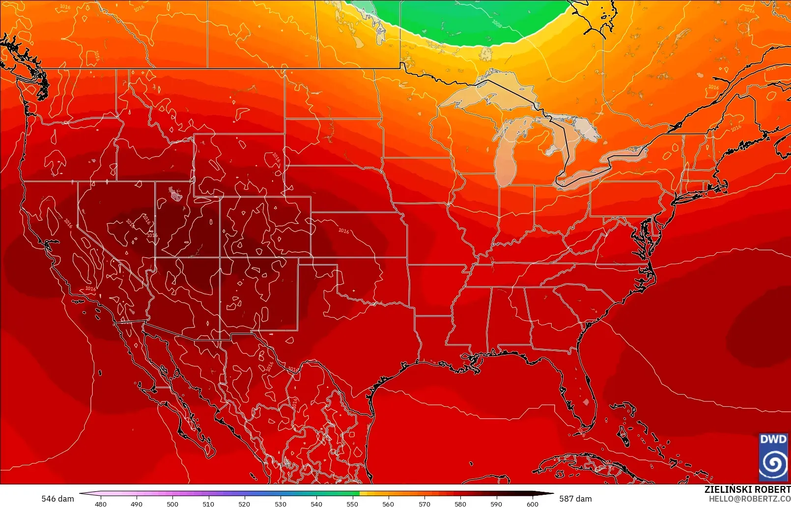 ICON model - Amerika Serikat, Ketinggian geopotensial pada 500 hPa