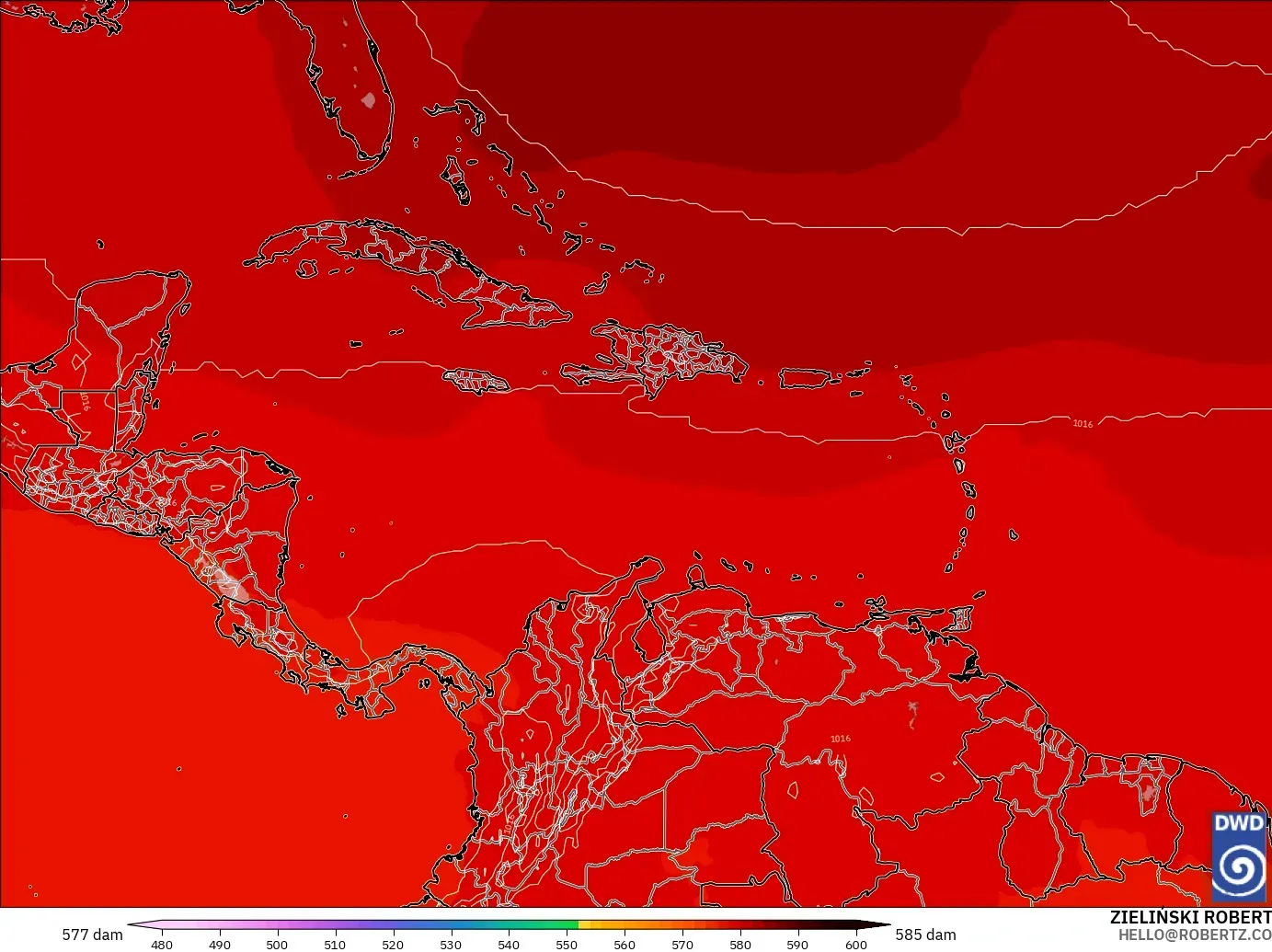 ICON model - Karibia, Ketinggian geopotensial pada 500 hPa