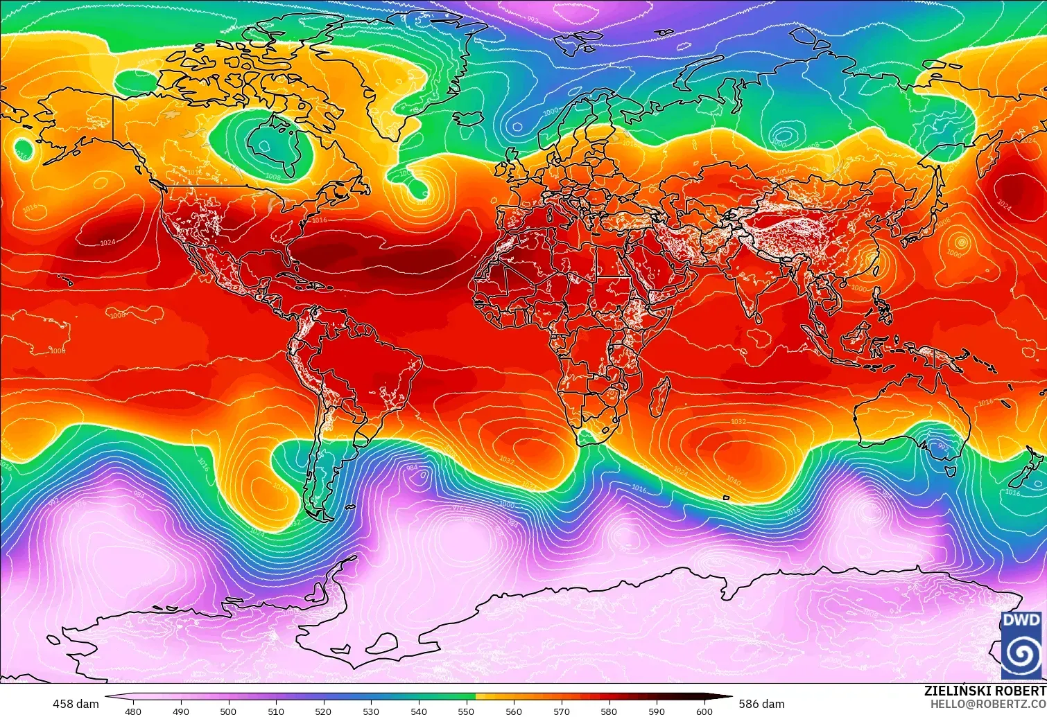 ICON model - Dunia, Ketinggian geopotensial pada 500 hPa