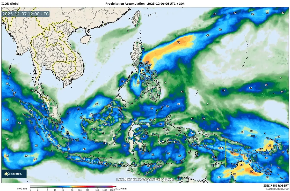 Prakiraan Hujan Lebat untuk Asia Tenggara – 6 Desember 2025
