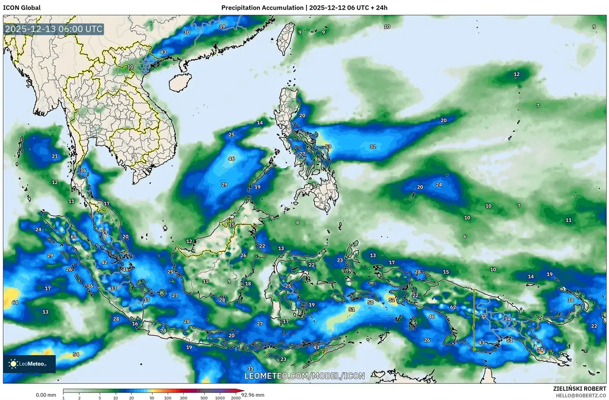 2025-12-12 Southeast Asia Heavy Rain Forecast – Precipitation Accumulation Map, Weather Alerts & Saturday Showers