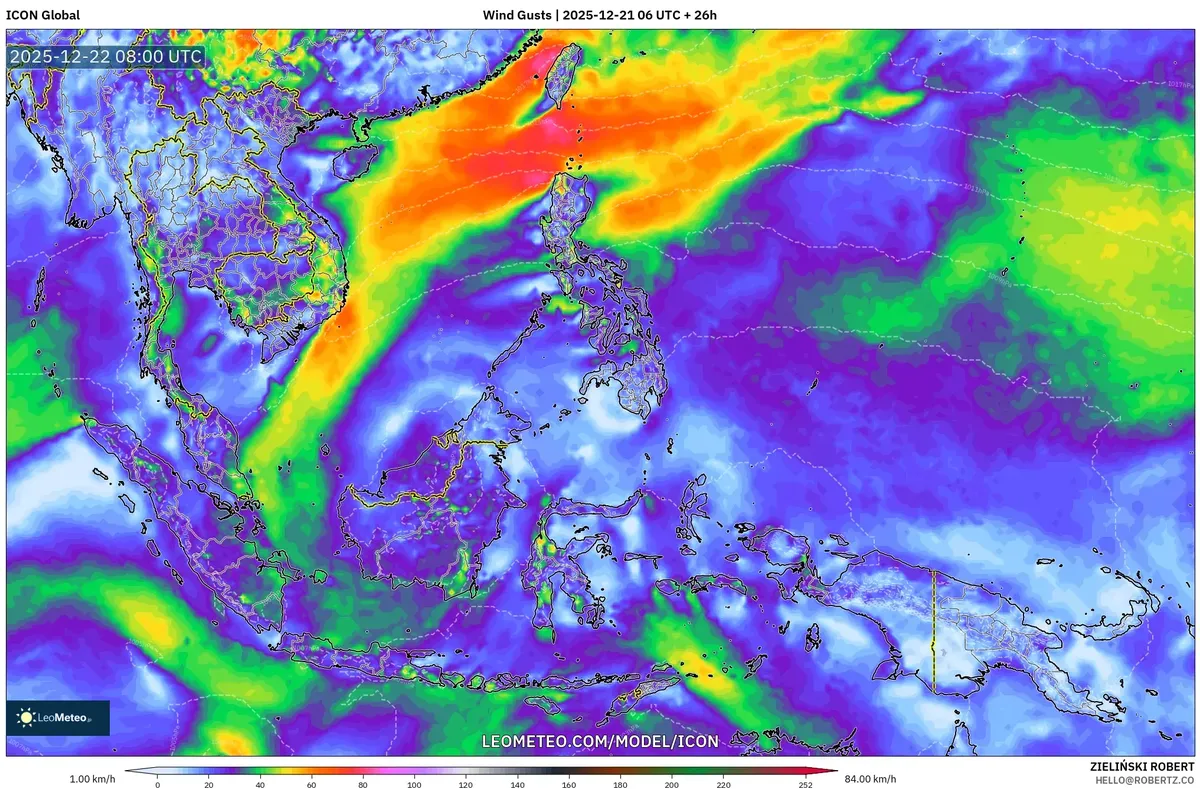 2025-12-21 Prakiraan Hembusan Angin SE Asia - Angin Kencang Hingga 95 km/jam