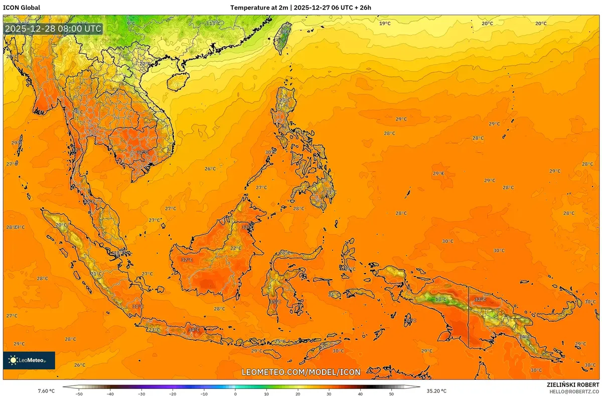 Puncak Suhu Siang di Seluruh Indonesia pada 28 Des 2025