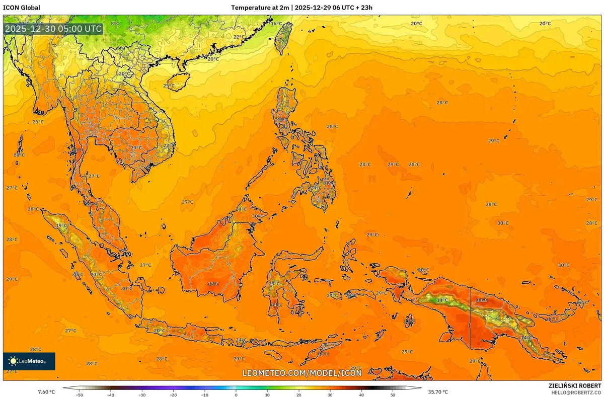 Suhu Tertinggi Siang di Seluruh Indonesia pada 30 Des 2025