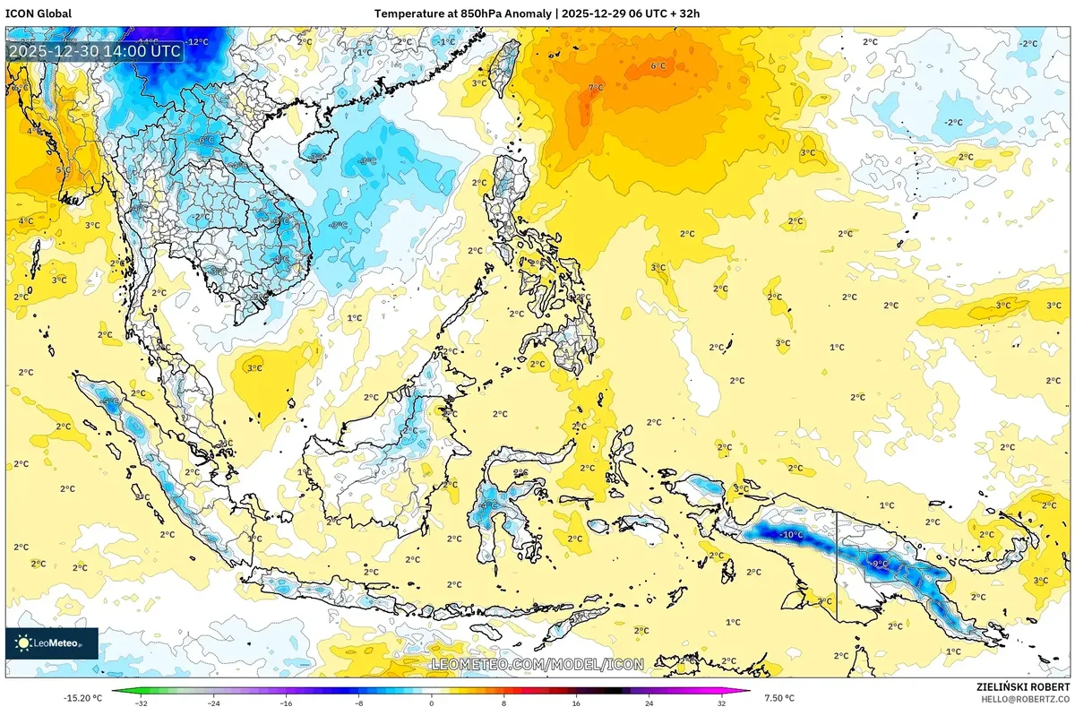 Kelembaban Tingkat Atas pada 850hPa pada 30 Des 2025
