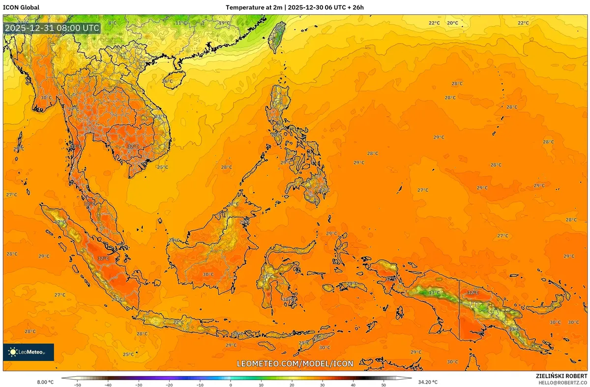 Suhu Tertinggi di Seluruh Indonesia pada 31 Des 2025