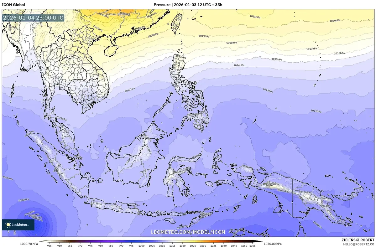 Tekanan Permukaan Laut Rata-rata pada 5 Jan 2026