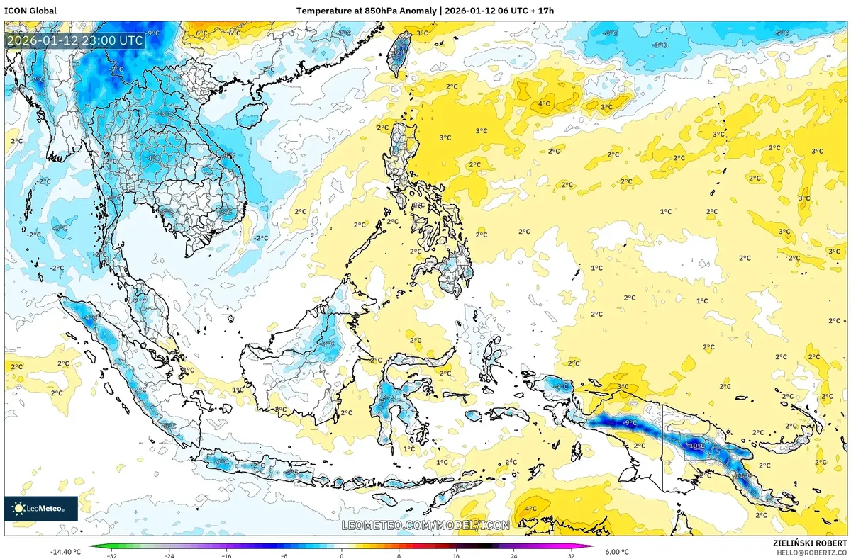 Suhu di Atas Rata-Rata pada 850hPa 13 Januari 2026