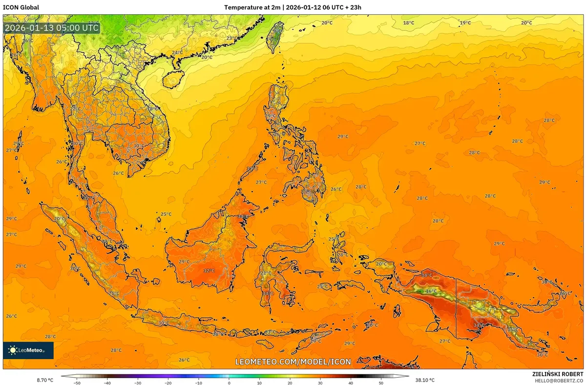 Suhu Tinggi di Jawa dan Sumatra 13 Januari 2026