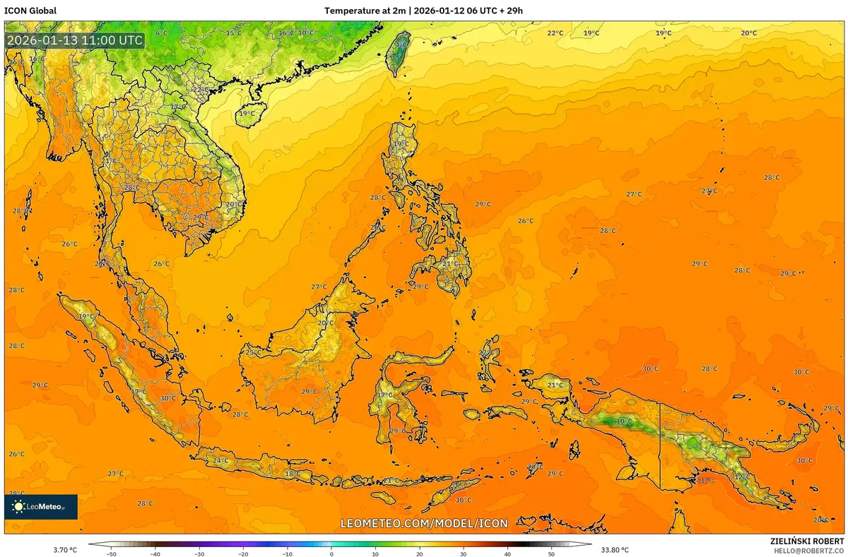 Suhu Maksimum Siang Hari 13 Januari 2026