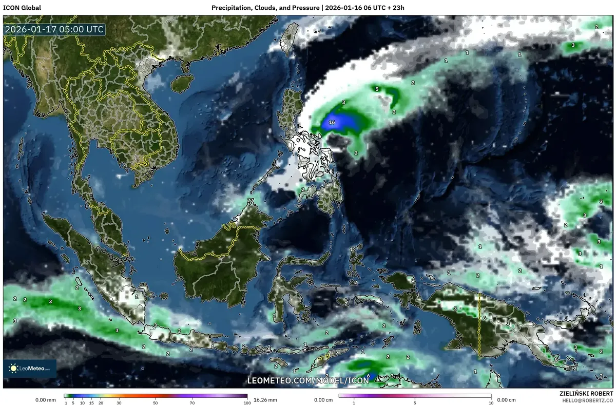 Awan dan Hujan Persisten di Indonesia Tengah 17 Januari 2026