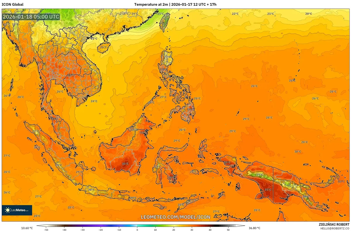 Suhu Maksimum Siang Hari 18 Januari 2026