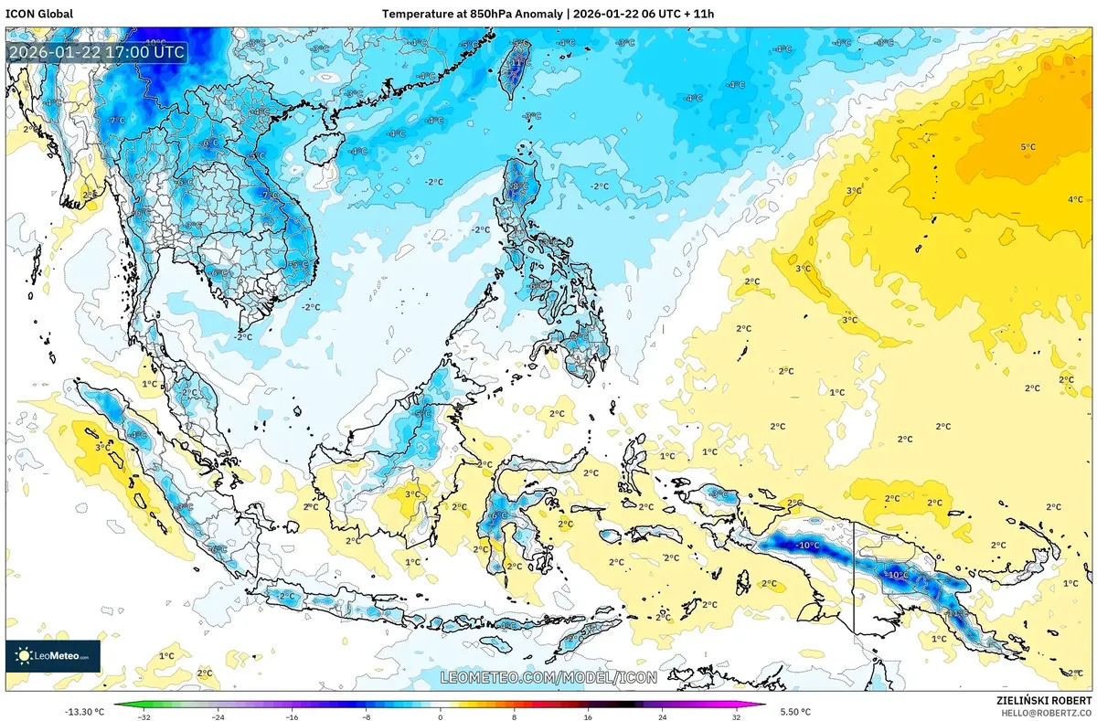 Anomali Suhu di Indonesia Barat Laut 23 Januari 2026