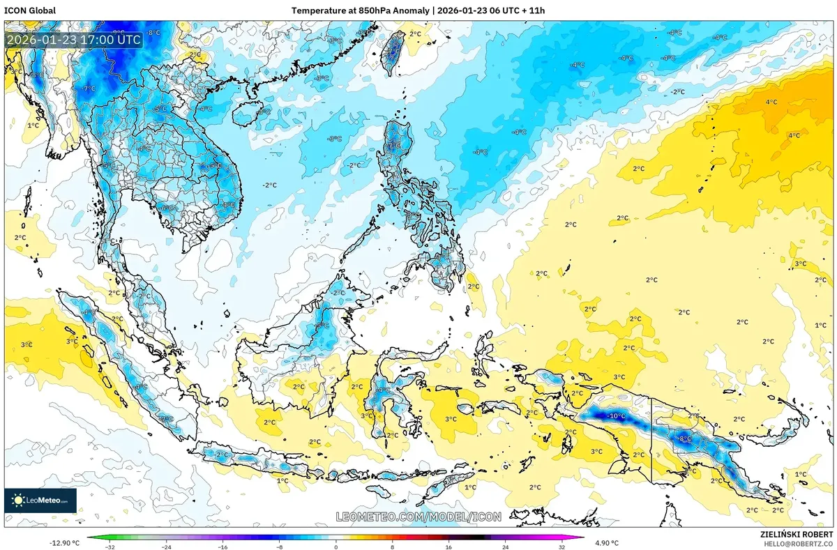 Suhu di Atas Rata-Rata pada 850hPa